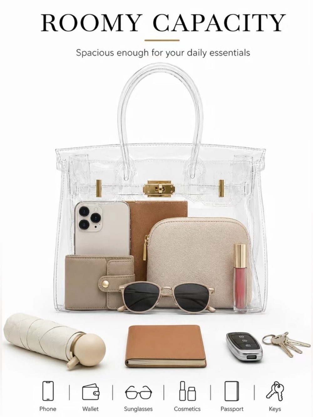 Boatkin Clear Jelly Transparent Tote Bag with Gold Hardware - Picture 5 of 12